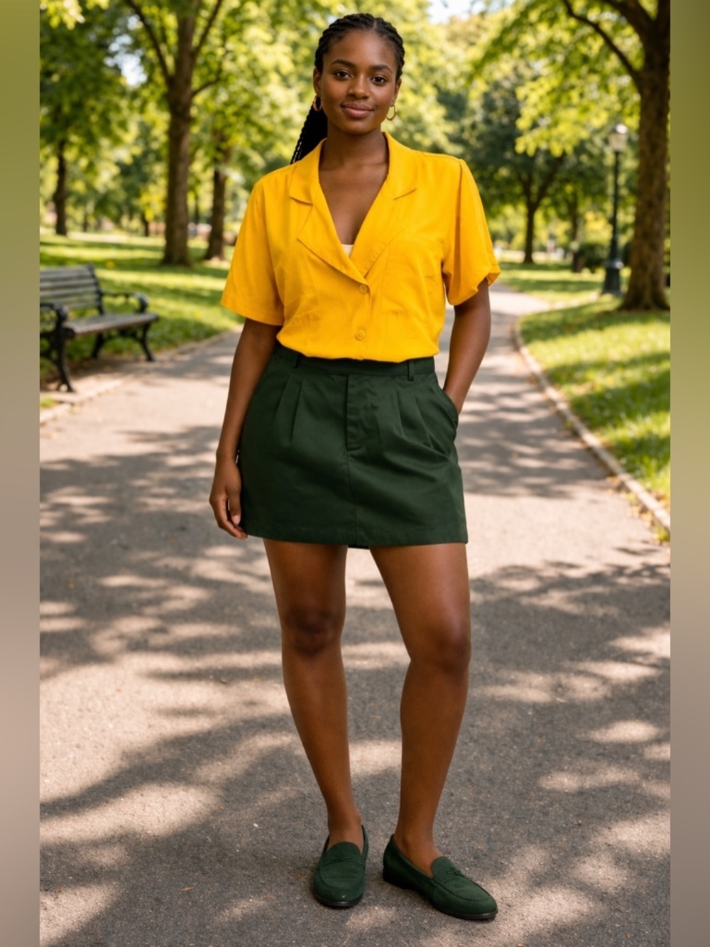 Bar III SZ S (NWT) forest green pleated mini skirt w/2 front pockets. Waist 32”